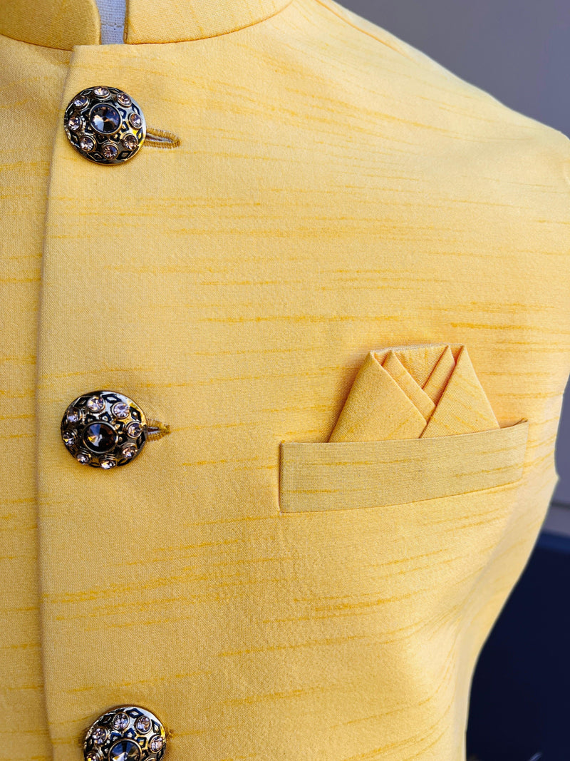 Sunflower Bright Yellow Color Modi Nehru Jacket For Men | Waist Coat | Jacket for Kurta | Gift For Him | Yellow Color Mens Jacket - Kaash
