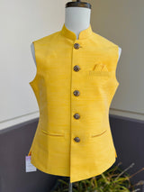 Sunflower Bright Yellow Color Modi Nehru Jacket For Men | Waist Coat | Jacket for Kurta | Gift For Him | Yellow Color Mens Jacket - Kaash