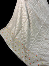 Taupe Color Linen blend with Cotton Silk Saree and Embroidery floral buttis - Kaash