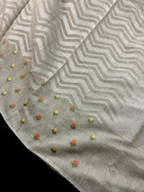 Taupe Color Linen blend with Cotton Silk Saree and Embroidery floral buttis - Kaash