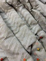 Taupe Color Linen blend with Cotton Silk Saree and Embroidery floral buttis - Kaash