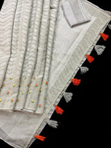 Taupe Color Linen blend with Cotton Silk Saree and Embroidery floral buttis - Kaash