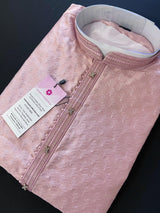 Tea Pink men's kurta pajama in raw silk (non-pure) with light-weight self-design — Kaash Collection