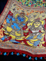 Teal Blue Pure Linen saree in pure linen by linen with radha-krishna pallu with zari border — Kaash Collection