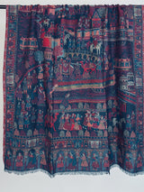 Teal kashmiri wool Kashmiri shawl with traditional floral design — Kaash Collection