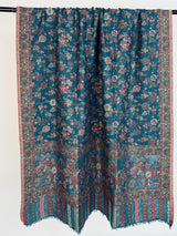 Teal premium pashmina Kashmiri shawl with kani weave, floral motifs — Kaash Collection
