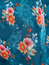 Teal soft organza dupatta with embroidery, sequin, zari & floral prints — Kaash Collection