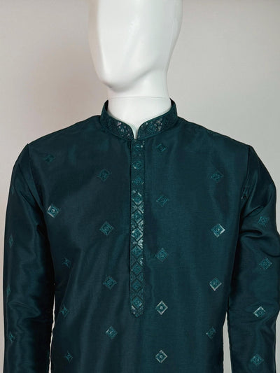 Teal Color Soft Silk Kurta with Lining Embroidered and Sequin - Kaash