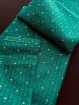 Teal Green Color Soft Raw Silk Men Kurta Pajama Self Design and tiny Zari Weave - Kaash