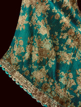 Teal Green Soft Organza Saree: Floral Digital Print, Sequin, Zari Work Party Wear - Kaash