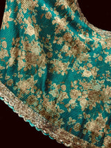 Teal Green Soft Organza Saree: Floral Digital Print, Sequin, Zari Work Party Wear - Kaash