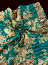 Teal Green Soft Organza Saree: Floral Digital Print, Sequin, Zari Work Party Wear - Kaash