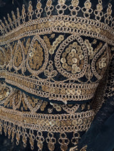 Teal Organza Silk Dupatta with Gold Zari Embroidery Sequins, Wedding Lehanga Accessory - Kaash