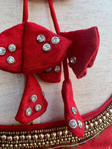 Tomato Red Raw Silk ready-to-wear blouse with handwork with beads — Kaash Collection