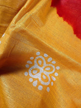 Mustard Yellow & Red Block Print saree in pure linen by linen with hand-block print on pure linen — Kaash Collection