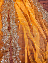 Tumeric Yellow Color Net Dupatta with Gold Zari, Sequin and Beads - Kaash