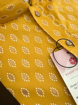 Turmeric Yellow / Haldi men's kurta pajama in pure cotton with small gold buttis on cotton — Kaash Collection