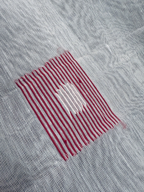 White and Light Red Color Handloom Cotton Silk Saree with Thread Work | Handloom Sarees | Kaash Collection - Kaash