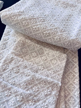 White Color Chikankari Lucknowi Georgette Men Kurta Pajama Set with Lining - Kaash