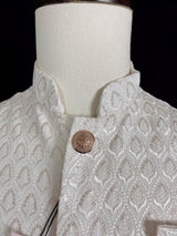 White men's Nehru/Modi jacket in cotton silk with embroidery & sequin work — Kaash Collection