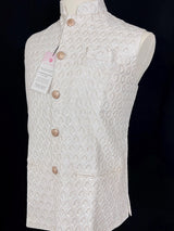 White men's Nehru/Modi jacket in cotton silk with embroidery & sequin work — Kaash Collection