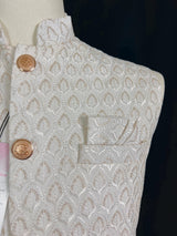 White men's Nehru/Modi jacket in cotton silk with embroidery & sequin work — Kaash Collection