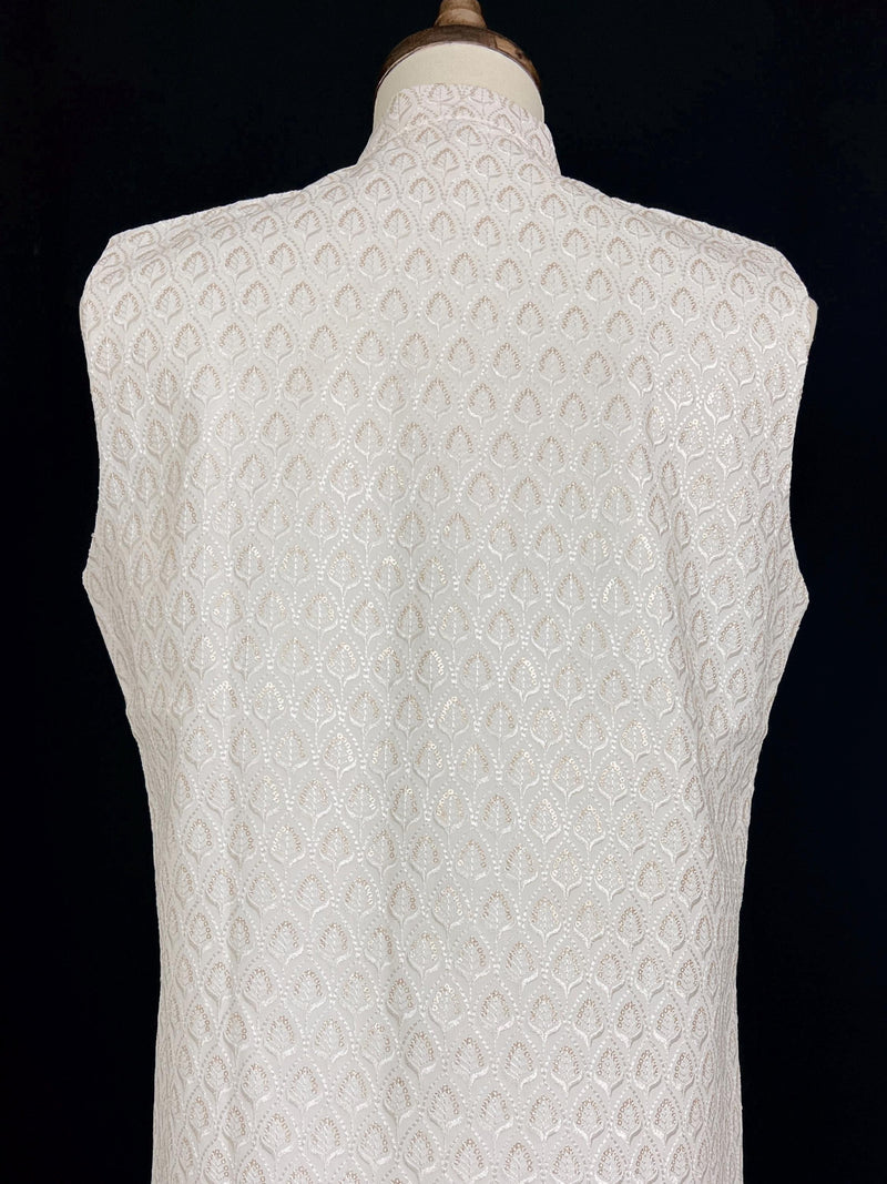 White Color Men Jacket with Sequin and Thread Work | High Quality Premium Soft Cotton Silk Men Jacket for Kurtas | Jacket for Kurtas - Kaash
