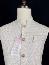 White Color Men Jacket with Sequin and Thread Work | High Quality Premium Soft Cotton Silk Men Jacket for Kurtas | Jacket for Kurtas - Kaash