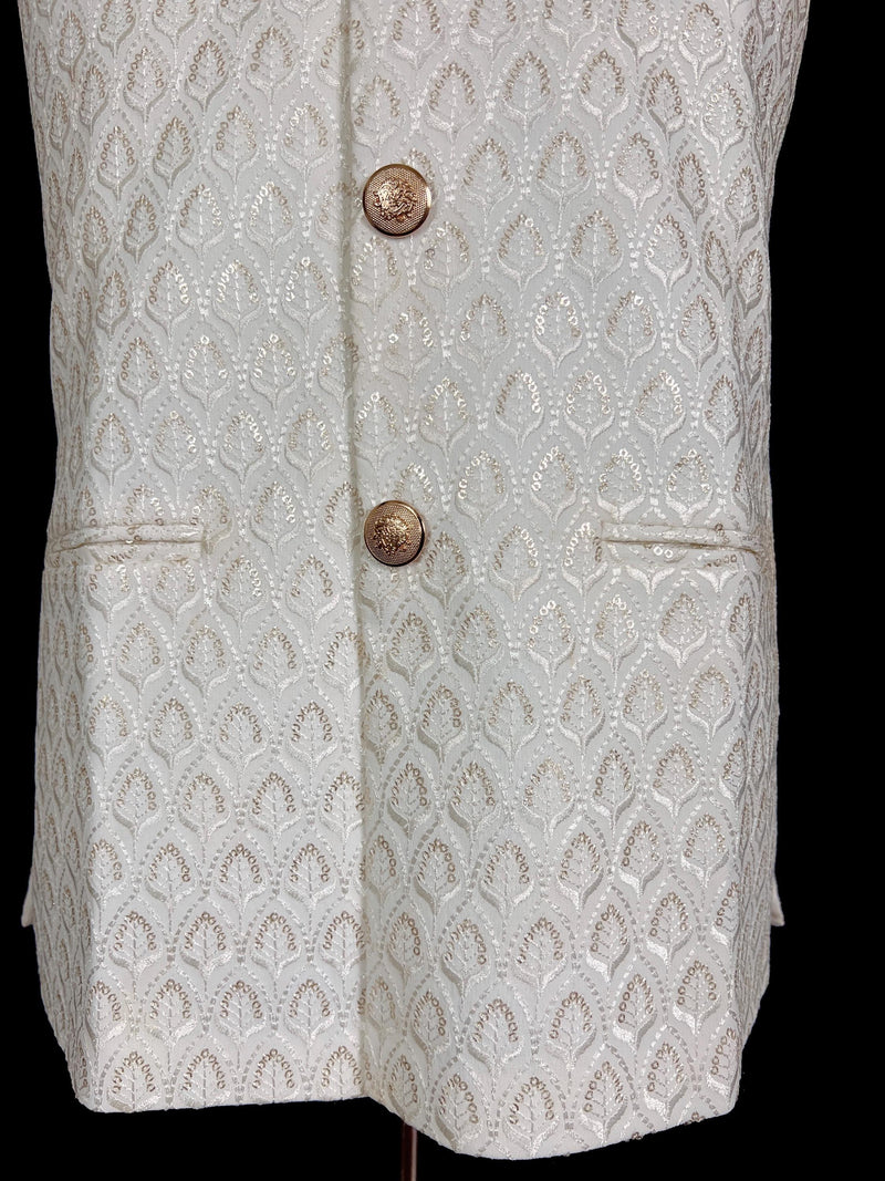 White Color Men Jacket with Sequin and Thread Work | High Quality Premium Soft Cotton Silk Men Jacket for Kurtas | Jacket for Kurtas - Kaash