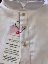 White men's kurta pajama in pure linen cotton with premium linen cotton with fancy buttons — Kaash Collection