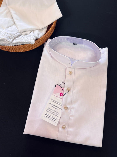 White men's kurta pajama in pure linen cotton with premium linen cotton with fancy buttons — Kaash Collection