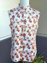 White men's Nehru/Modi jacket in soft silk with floral digital prints — Kaash Collection