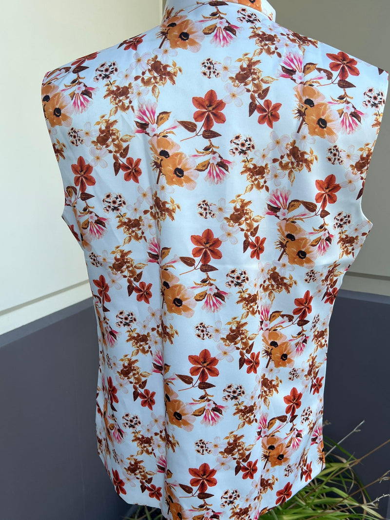 White Color Soft Silk Jacket For Kurta Pajama Floral Digital Prints | Jacket for Kurta | Gift For Him | Wedding Kurta | Modi Nehru Jacket - Kaash