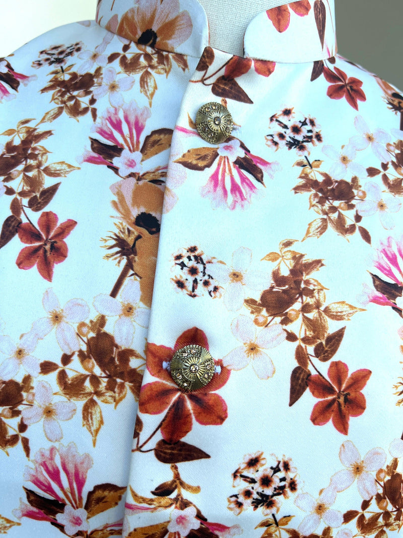 White Color Soft Silk Jacket For Kurta Pajama Floral Digital Prints | Jacket for Kurta | Gift For Him | Wedding Kurta | Modi Nehru Jacket - Kaash