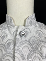 White men's Nehru/Modi jacket in cotton silk with embroidery, thread & sequin work — Kaash Collection