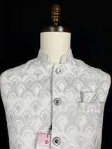 White men's Nehru/Modi jacket in cotton silk with embroidery, thread & sequin work — Kaash Collection