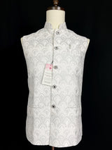 White men's Nehru/Modi jacket in cotton silk with embroidery, thread & sequin work — Kaash Collection