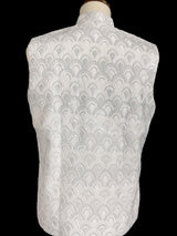 White men's Nehru/Modi jacket in cotton silk with embroidery, thread & sequin work — Kaash Collection