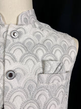 White men's Nehru/Modi jacket in cotton silk with embroidery, thread & sequin work — Kaash Collection