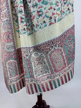 White kashmiri wool Kashmiri shawl with kani weave with muted gold zari — Kaash Collection