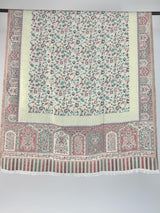 White kashmiri wool Kashmiri shawl with kani weave with muted gold zari — Kaash Collection