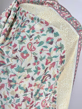 White kashmiri wool Kashmiri shawl with kani weave with muted gold zari — Kaash Collection