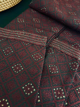Wine men's kurta pajama in silk (non-pure) with embossed design with zari buttis (drops) — Kaash Collection