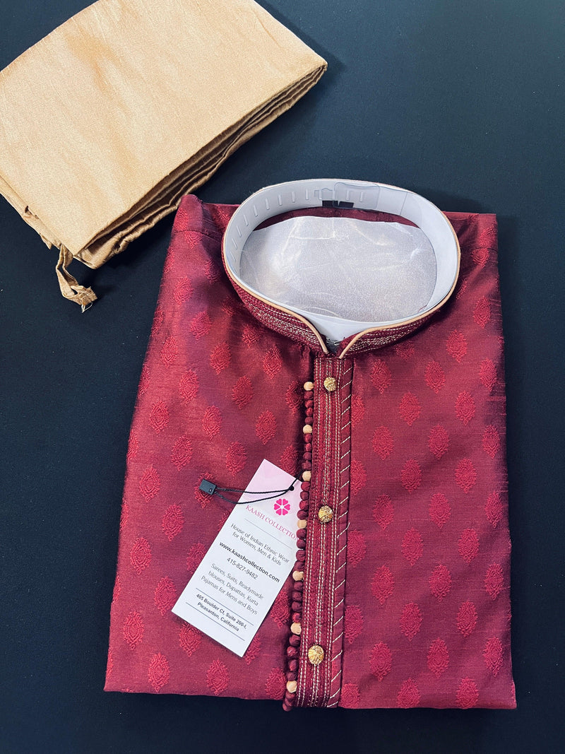 Wine Color Kurta | Kurta for Wedding | Raw Silk Men's Kurta Pajama | Party Wear Indian Kurta Set | Indian Weeding Clothing | Kurtas in USA - Kaash