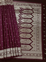 Wine Banarasi Mashru Silk saree in banarasi semi pure mashru silk with gold zari weave on mashru silk — Kaash Collection