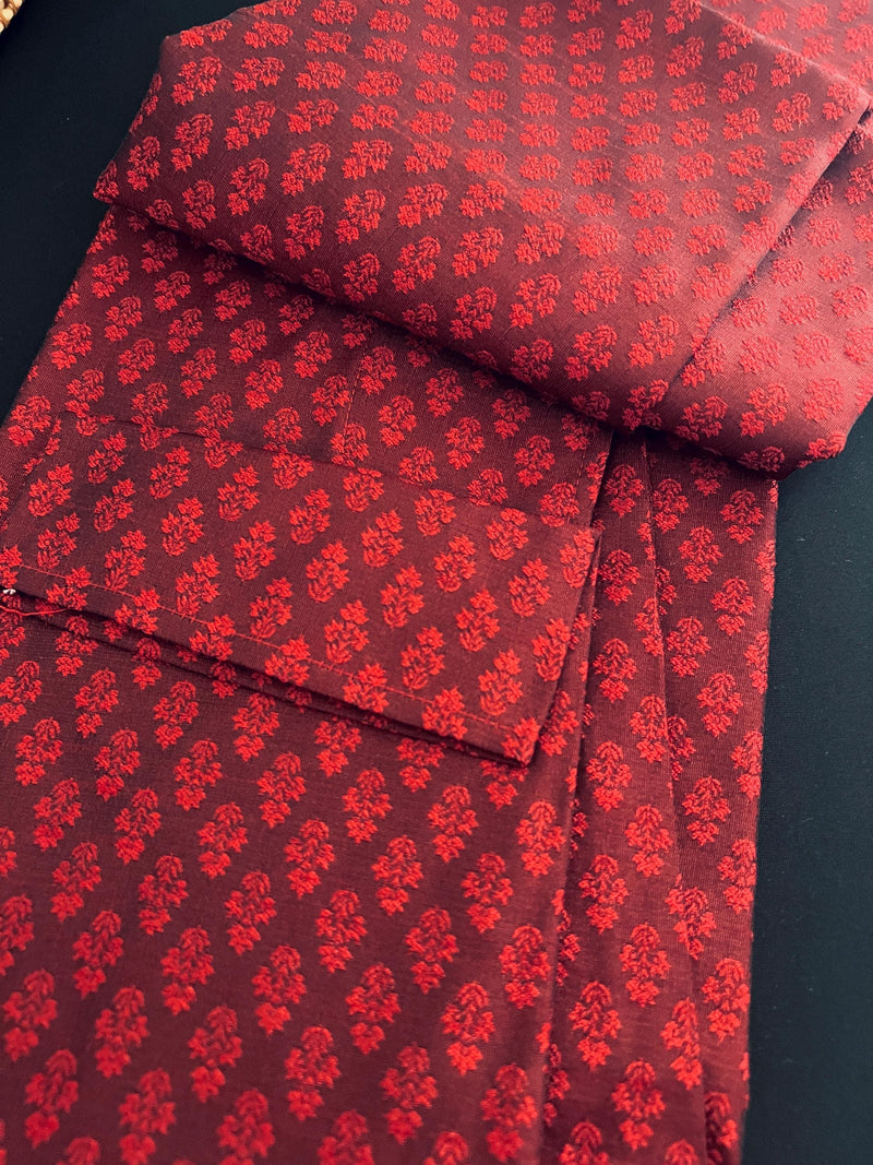 Wine Color Men Kurta Pajama | Self Design embroidery Style | Mens Readymade Kurta for Wedding | Kurta Pajama for Men - Kaash
