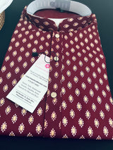 Wine men's kurta pajama in pure cotton with small gold buttis on cotton — Kaash Collection
