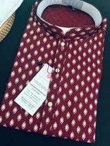 Wine men's kurta pajama in pure cotton with small gold buttis on cotton — Kaash Collection