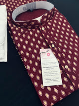 Wine men's kurta pajama in pure cotton with small gold buttis on cotton — Kaash Collection