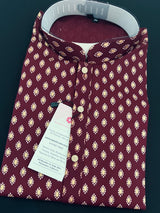 Wine men's kurta pajama in pure cotton with small gold buttis on cotton — Kaash Collection